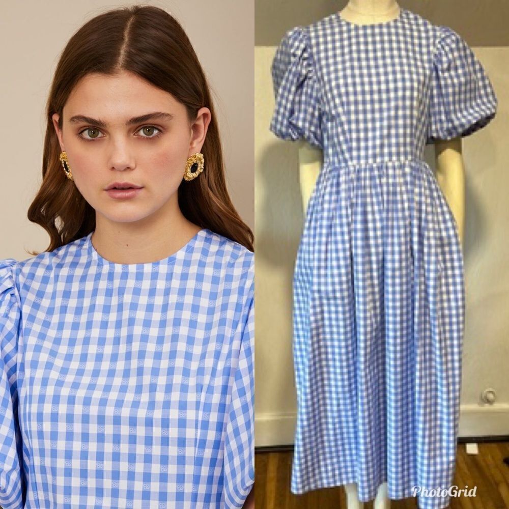 Sister Jane Giggle Plaid Gingham Puff Sleeved midi Dress (collar not included) - Picture 2 of 11